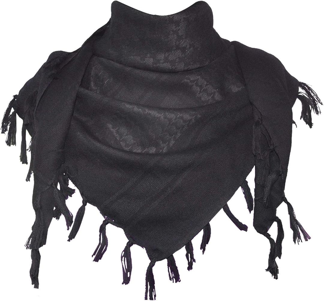 Explore Land Cotton Shemagh Keffiyeh Tactical Desert Scarf Neck Head Wrap with Tassel for Men Women (One Size, Black)