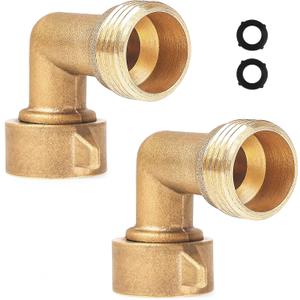 2Pack 90 Degree Hose Elbow - RV & Garden Faucet Adapter, 3/4" Solid Brass, Hose Adapter for RV Water Hookups Residential Outdoor Faucets