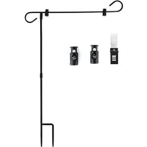 Garden Flag Stand,Premium Garden Flag Holder Weather-Proof Powder-Coated Metal Flag Pole,Yard Flag Stand Holder with One Tiger Clip and Two Spring Stoppers