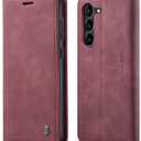 SINIANL for Samsung Galaxy S24 Case Wallet, Leather Book Folding Flip Cover with Kickstand Card Holders Slots Leather Case for Galaxy S24 Wine Red