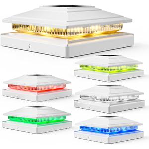 JOFIOS Solar Post Cap Lights Outdoor 6pack, Waterproof Fence Post Solar Lights for 4x4 5x5 6x6 Wood/Vinyl Posts,9 Color and 3 Modes, White Deck Post Lights Solar Decorate Garden Patio Porch Backyard