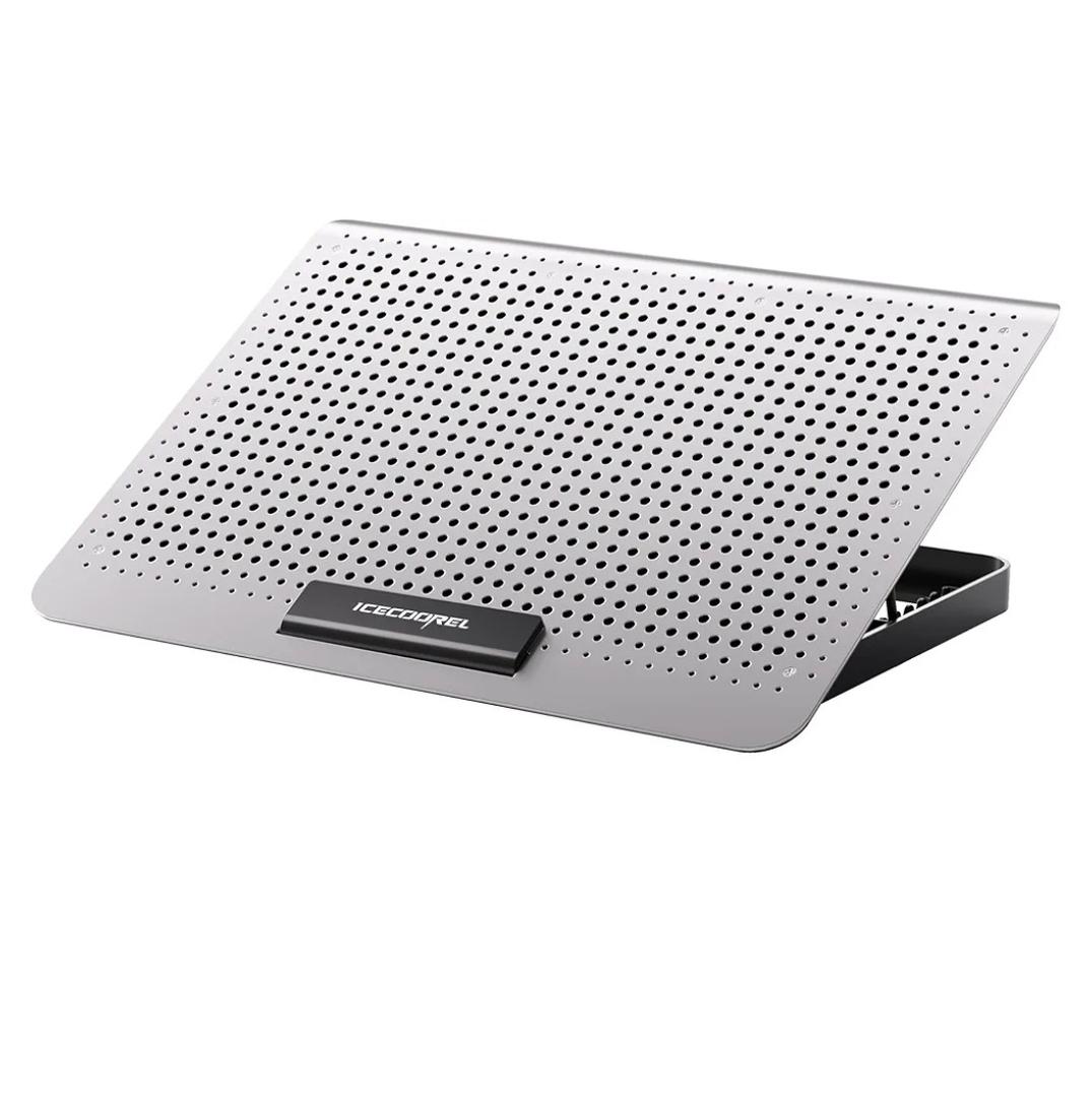 ICE COOREL Aluminum Laptop Cooling Pad, Laptop Cooler Stand with 7 Height Adjustable, Laptop Fan Cooling Pad for Laptop 12-15.6 Inch, Notebook Cooler Pad with Two USB Port (Silver)