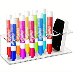 Clear Wall Mounted Marker Holder, Dry Erase Marker Holder | Sturdy Acrylic Material, Mounts To Wall, Marker Tip Slot Keeps Markers In Place | Holds 10 Markers & 1 Eraser (2.9x9.5x3.5in)