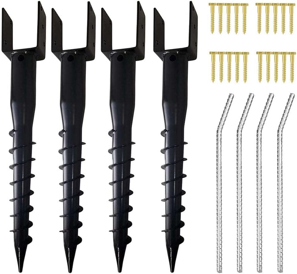 Furnishh No Dig Ground Anchor 4"x4" Post Holder U Model Screw in Post Stake for Mailbox Posts and Fence Posts, 27" Long Post Anchor Spike, 4 Packs, Black