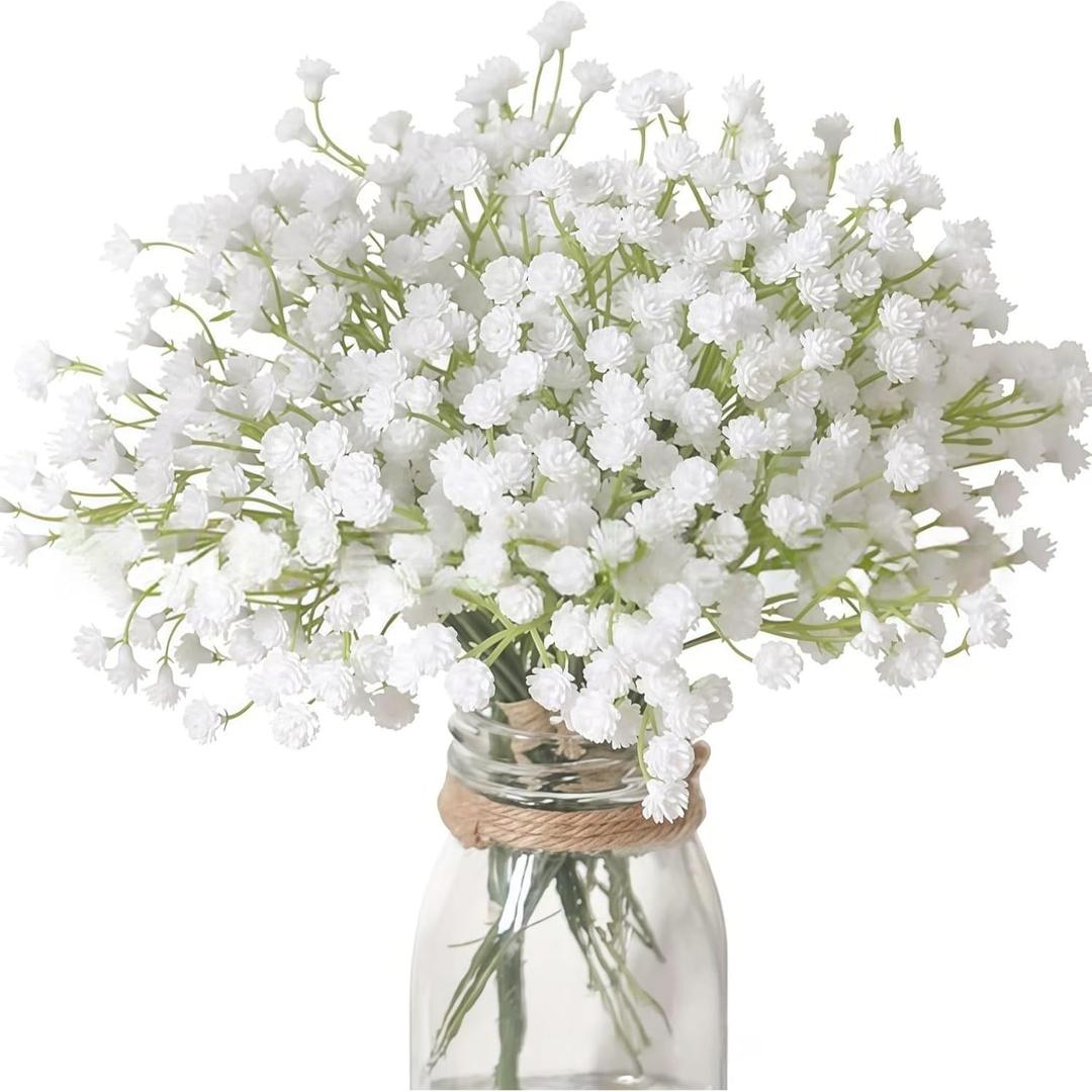 Babys Breath Flowers Bulk  White Real Touch Gypsophila Bouquets Faux Baby Breath for Wedding Decor, Centerpieces, DIY Floral Arrangement, Party and Home Decorations (24Pcs)