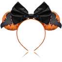 2 x Orange Mouse Ears Halloween Headbands, Bow Bat Halloween Hair Accessories for Woman Man (Black Bow) (Orange)