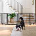 Snagle Paw Extra Wide Dog Gate,Free Standing Dog Fence with Door, Up to 104 Inch Wide Pet Gate with Support Feet for Stairs, Hallways, Doorways, Yard (Black, 4 Panels)