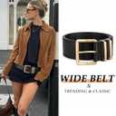WERFORU Women Wide Belt for Dresses Thick Leather Belt with Big Gold Buckle Fahion Women Chunky Belt,Black 50in