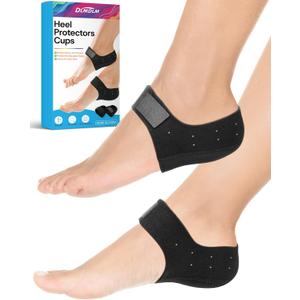 Plantar Fasciitis Heel Cup Protectors with Gel Pad for Women Men Heels Spur Pain Relief, Heel Inserts Pads for Achilles Tendinitis, Cracked Heels (Black with Holes, Women 6-11, Men 6-10)