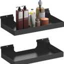 2 Pcs 16X8 Inch Slatwall Shelves, Heavy Duty Slatwall Baskets, Metal Slat Wall Shelves Accessories, Metal Retail Display for Storage and Organization, Black