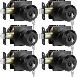 Haidms 6 Packs Black Door Knob with Key, Keyed Alike Exterior Door Knobs with Lock, Entry Door Knob for Bedrooms, Bathrooms, Matte Black Locking DoorKnobs