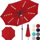 7.5ft Solar Umbrella Outdoor - Lighted Patio Umbrella with 24 LED Lights Waterprool Uv Protection, Table Umbrella with Tilt & Crank for Pool, Porch, Garden, Deck, Backyard (Red)