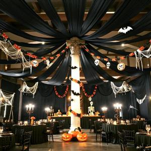 12 Panels 5ftx30ft Black Ceiling Drapes for Halloween Parties 30 FT Extra Long Thick Polyester Wrinkle-Free Drapery Tent Decor Decorations for Birthday Party Ceremony Stage Swag, 60"W x 360"L