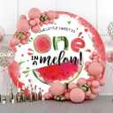 Laeacco 6.5x6.5ft Summer Watermelon Birthday Party Round Backdrop Baby Girl 1st Birthday Photo Background Princess One in a Melon Birthday Arch Backdrop Girls First Birthday Party Baby Shower Supplies (Red)
