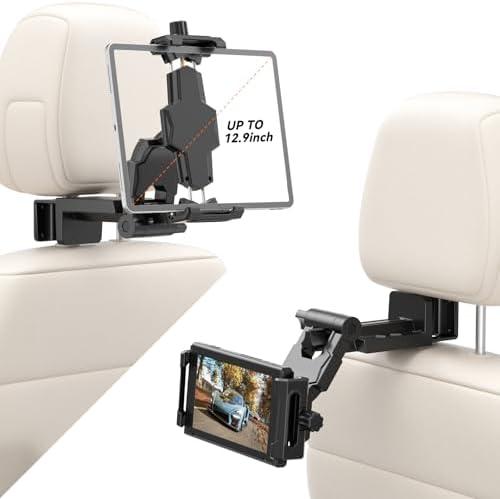 KDD Car Headrest Tablet Holder Mount, 360°Adjustable iPad Stand for Car Back Seat and Desk, Road Travel Essentials Accessory Compatible with iPad Pro,Air, Switch, Galaxy, 4.7-12.9" Phone and Tablet