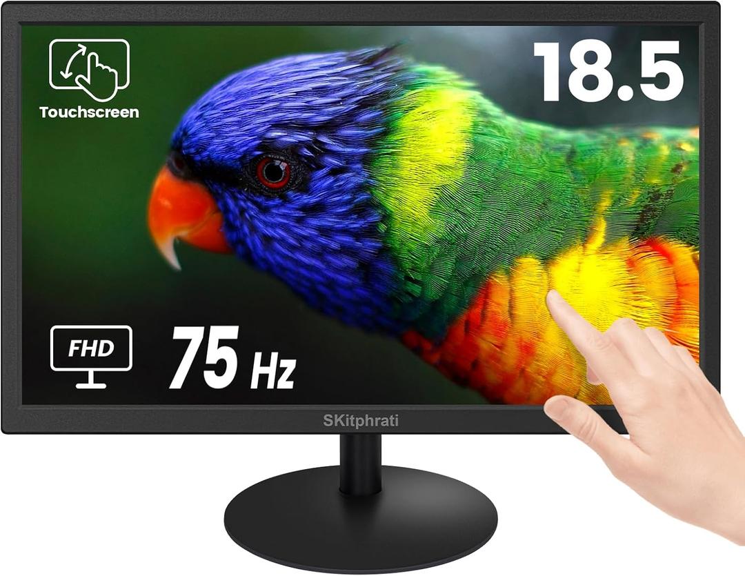 SKitphrati 18.5 Inch Touchscreen Monitor HD 1366x768, VESA Wall Mountable, 10-Points Computer Touch Screen PC Display with Type-B HDMI VGA Port, 75Hz Desktop Touch Display, Black