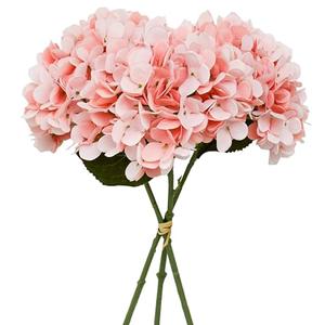 Mandy's 3 Stems Light Pink Artificial Hydrangea Flowers – 13.7” Realistic Silk Bouquet for Centerpieces Easter, Wedding & Home Decor