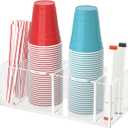Double Cup Holder with Marker Slot, Party Cup Dispenser Acrylic Cup Organizer Mark Your Cup and Drink Up Caddy Modern Bar Counter Decor, Clear