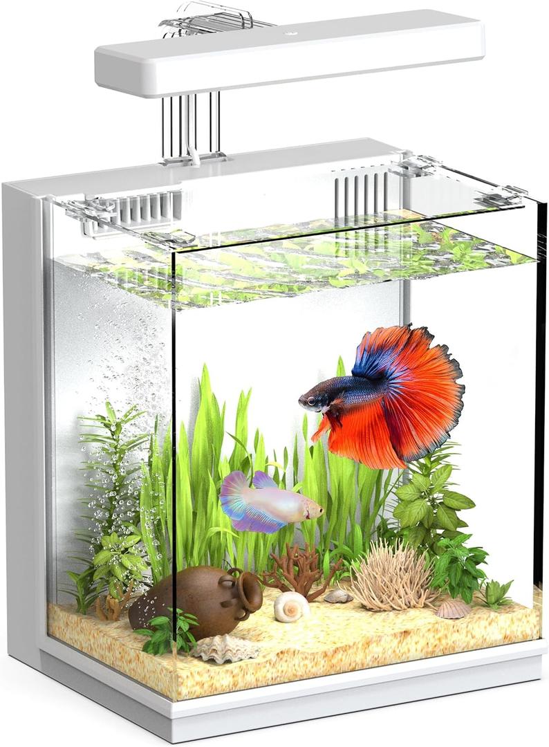 AQUASMITH Betta Fish Tank, 2 Gallon All-in-One Aquarium Kit with Filtration & LED Light, Self-Cleaning Aquarium for Beginners, Kids, Gifts for Men, Teen Boys