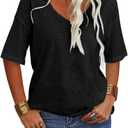 Danedvi Women Fashion V-Neck Half Sleeves Oversized T Shirt Solid Casual Loose Basic Tops (X-Large, Black)