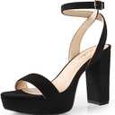 Ankis Platform Heels for Women 4 Inches Chunky Heels Sandals for Women Comfy Open Toe Block Heeled Sandals Nude White Silver Gold Black Ankle Strappy Heels, Black, 11