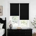 100% Blackout Cordless Roller Shades for Bedroom Free-Stop Blinds with Valance UV Protection Black Out Linen Shades Blinds for Indoor Bathroom Windows Living Dining Room Black W26xH72