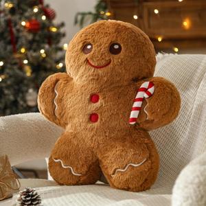 YRXRUS Christmas Gingerbread Pillows, Christmas Decoration Gingerbread Man Shaped Throw Pillows, Xmas Decor Gifts, Winter Plush Cute Pillow, Faux Rabbit Fur Ginger Bread Girl Boy Cushion for Room (16x12 Inches, Crutch)