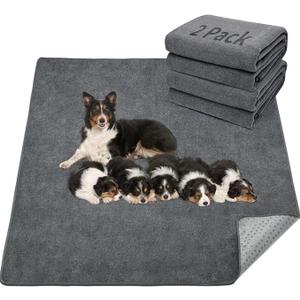 LOOBANI 2 Packs Extra Large Reusable Dog Mat for Floor, Non-Slip Washable Pee Pads for Dogs, Fast Absorbent Pet Whelping Pads, Puppy Playpen Mat for Incontinence, Housebreak, Crate, 72x72in,Gray