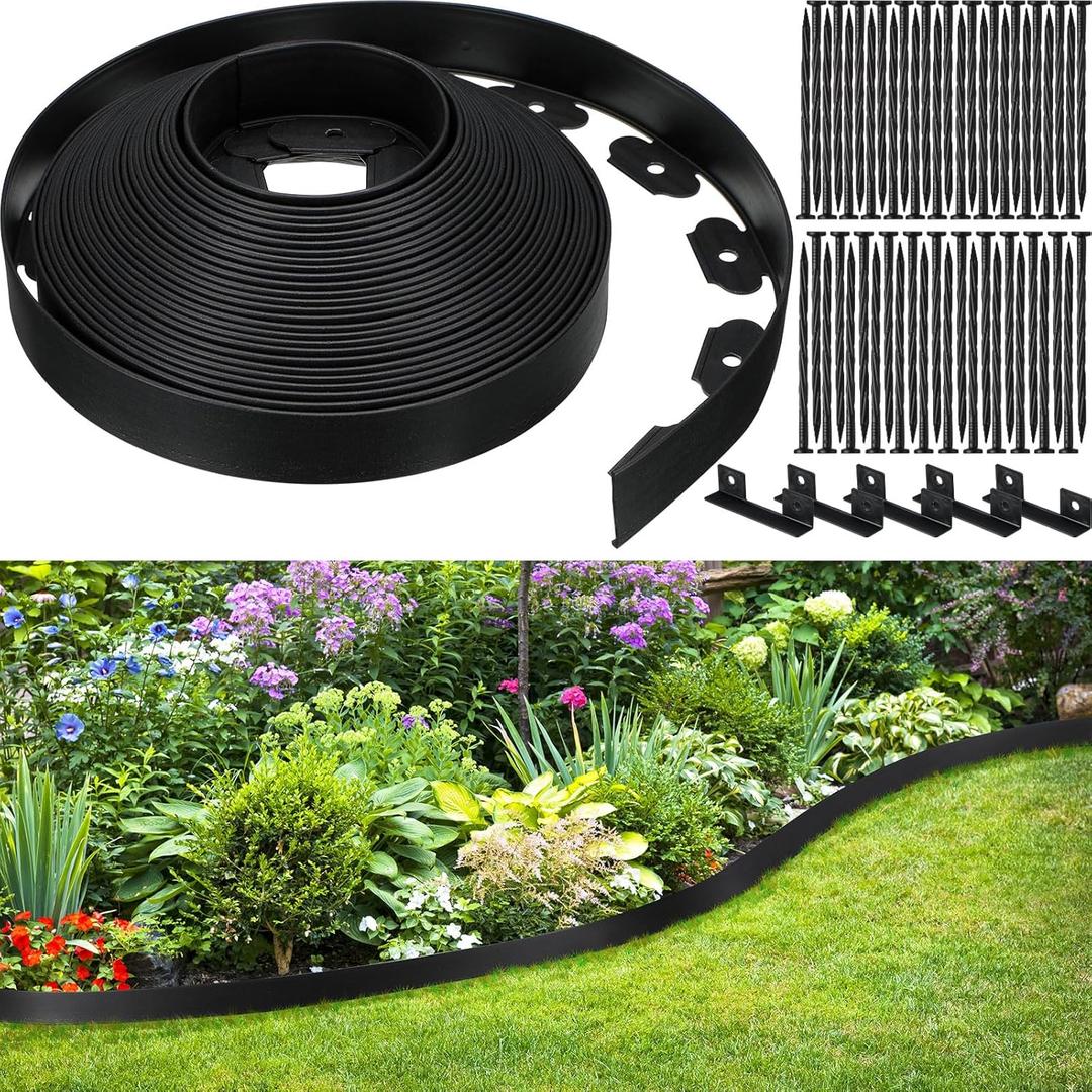 Sasylvia 2'' x 66' Each Roll Landscape Edging Kit Border with Anchoring Spikes Connectors Plastic Garden Border Ruber Garden Borders for Landscaping Flower Bed Yard(66)
