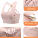 2 x Sports Bras for Women, Criss-Cross Back, Adjustable Wire-Free Medium Support Workout Bra with Removable Cups (White)