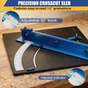 Table Saw Crosscut Sled, Precise Crosscuts & Miter with Protractor Scale Zero-Clearance Edge & Adjustable Fence, Security Stable Cross-cutting Accessories for Table Saw