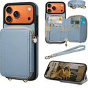 Keallce Case for iPhone 17 Pro Max 6.9'' Case Wallet, Crossbody Zipper Purse with RFID Blocking Card Slots Kickstand, Lanyard & Handstrap Flip Folio Leather Phone Cover for iPhone 17 Pro Max, Blue