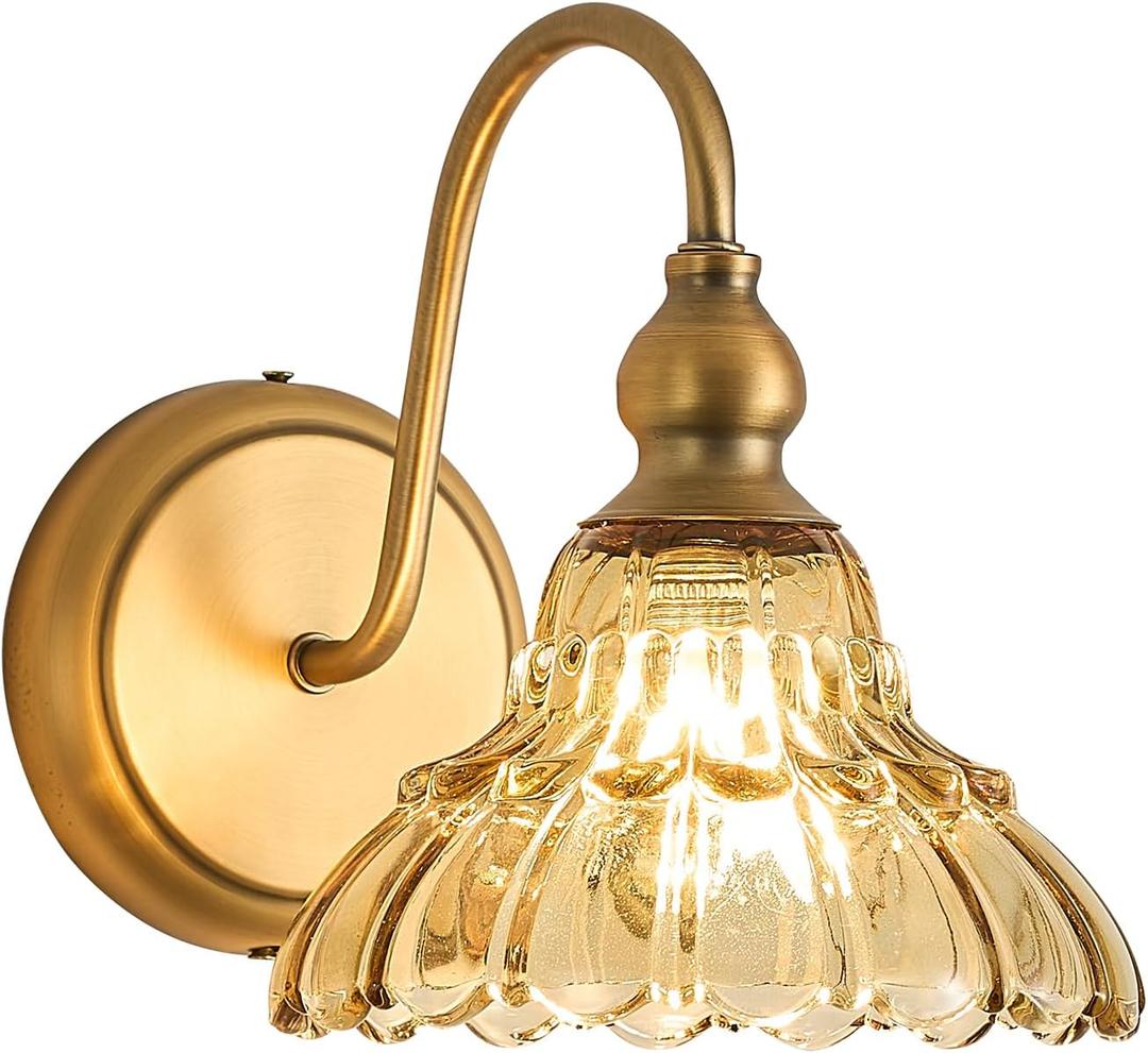 Vintage Amber Bedroom Wall Sconces 1-Light Hardwired Wall Mount Wall Light Fixtures for Bathroom Hallway Kitchen Dress Room