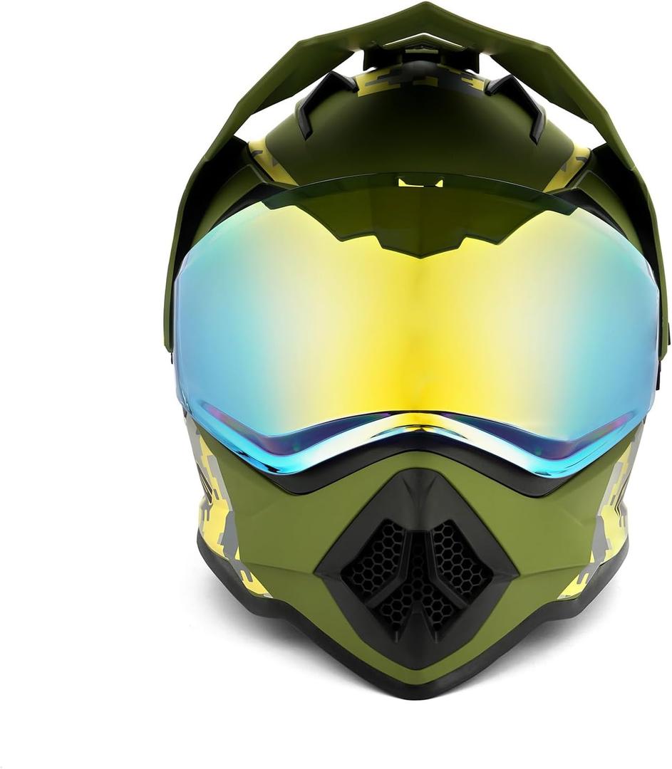 Orthrus Youth Kids Motorcycle Helmet, DOT Certified Full Face Dirt Bike Helmets for Off-Road ATV Street Riding Motocross BMX Four Wheeler Snowmobile Go Kart (Green Husky Halo, Large)