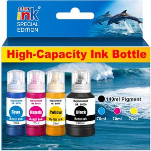 Starink Replacement for 502 Refill Ink Bottle 4 Pack Replacement for Epson 502 Ink Refill Bottles Compatible with EcoTank ET-2850 ET-3850 ET-4850 ET-2760 ET-3760 ET-4760 ET-3750 ET-15000 Printer