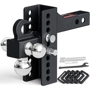 TYT Adjustable Tri-Ball Trailer Hitch with Tow Hook, Fits 2-Inch Receiver, 4.5-Inch Rise/Drop, Includes 1-7/8", 2", & 2-5/16" Balls, Heavy-Duty Design with Lock and Pins TYT Adjustable Tri-Ball Trailer Hitch with Tow Hook, Fits 2-Inch Receiver, 4.5-Inch Rise/Drop, Includes 1-7/8", 2", & 2-5/16" Balls, Heavy-Duty Design with Lock and Pins