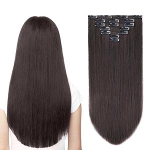 SYXLCYGG Brown Hair Extension Clip Hair Extensions Synthetic Dark Brown 22" 5 Oz Straight Fluffy Hair Piece for Women