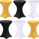 Preboun 6 Pack 32 x 43 Inch Highboy Spandex Cocktail Table Covers Fitted Stretch Cocktail Tablecloth Spandex High Top Table Cover for Birthday Wedding Graduation Party Round Tables(Black White Gold)