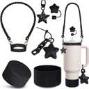 Stanley Cup Accessories Set 30&40 Oz, Includes 0.4in Straw Covers, Water Bottle Handle Strap, Cute Stanley Charms and Silicone Boot. (Black star)