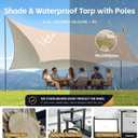 Heavy Duty Waterproof Camping Tarp 1511FT UV Blocking Sun Shade Canopy with Poles & Ropes, Reinforced Tear-Resistant Corners, Windproof Outdoor Shelter for Camping, Picnic(Khaki Reflective,15x11FT)