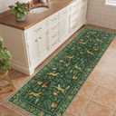 DUKINO 2x6 Rug for Hallway, Washable Kitchen Runner Rug with Non Slip Backing, Soft Low Pile Vintage Animal Runner for Bedroom, Kitchen, Hallway, Entryway, Laundry, Green