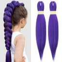 long Purple Braiding Hair Pre stretched Synthetic Hair Extensions for Braids,Yaki Texture Purple Hair Extensions for Stage Party Halloween Costume Cosplay 24 inch