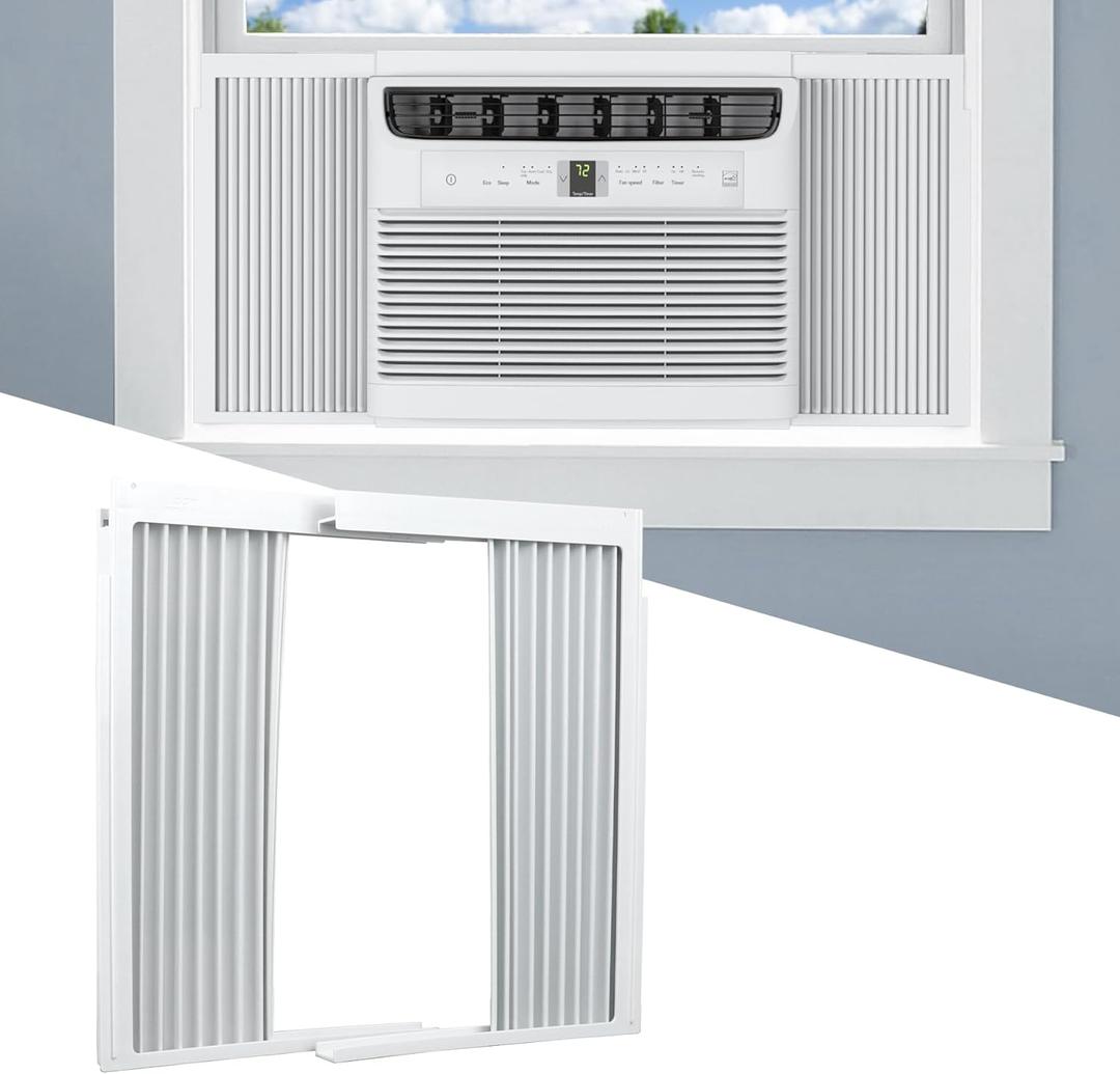 Window AC Side Panels with Frame Set,Air Conditioner Accordion Filler Curtain Replacement for Window AC Units,Fits Most 10,000 BTU Units,White,2 Pack