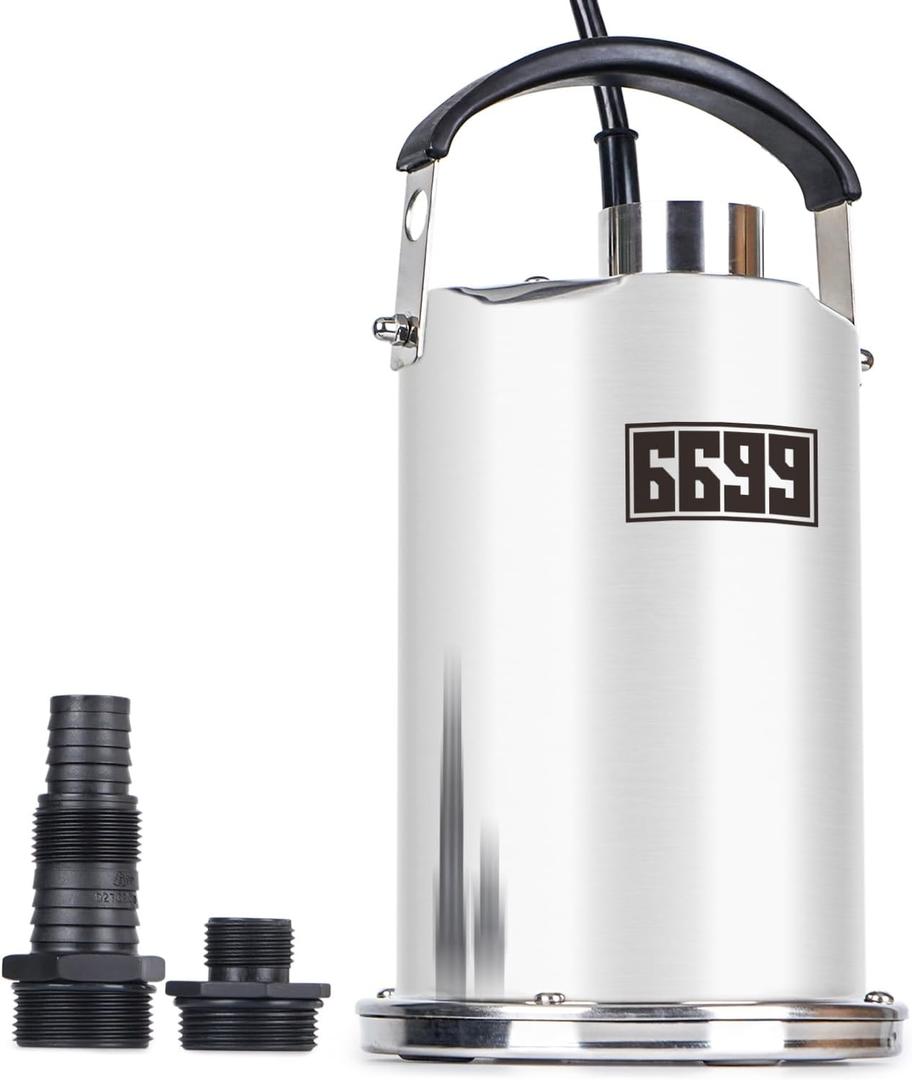 1/4HP Stainless Steel Water Pump 1500GPH Submersible Utility Pump for Pools Ponds Hot Tubs Flooded Basements Sump Pit Crawl Space Shallow Water Draining SUB 1500SS