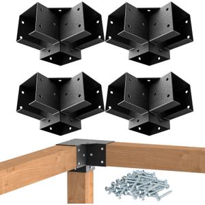 3-Way Pergola Brackets, 4"x4" Pergola Kit, Pergola Corner Bracket for Gazebos, Patio Pergolas, Log Cabin, Wooden Beams (4PCS)