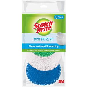 Scotch-Brite Non-Scratch Plastic Scrubbing Pads, Cleans Dishes Without Scratching, 3 Scrubbing Pads, Pack of 12