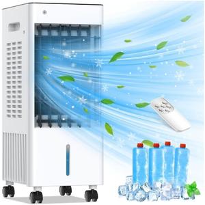 Portable Air Conditioners, Evaporative Air Cooler, 3-Side Air Intake Portable AC Unit w/ 8L Larger Water Tank, 3 Speeds, 60Oscillation,7.5H Timer, Swamp Cooler for Room Home Office (Grey)
