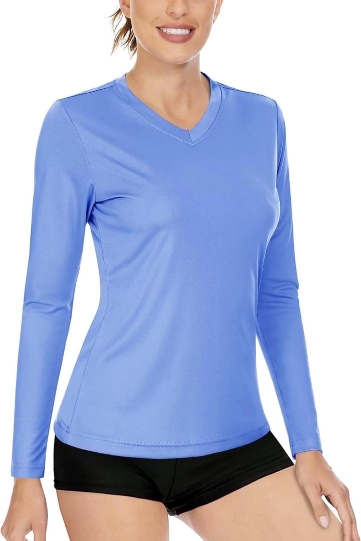Boladeci Women's Swim Shirts Long Sleeve V Neck T Shirts UPF 50+ Sun Protection Quick Dry Rash Guard (Large)