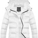CREATMO US Women's Warm Winter Coat Waterproof Ski Jacket Padded Puffy Overcoat With Detachable Hood (3X-Large, White)