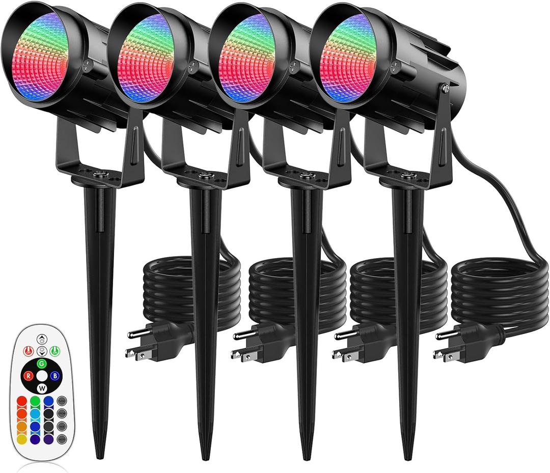 Christmas Halloween Spotlight Outdoor RGB Spot Lights, 12W Color Changing Landscape Lights for Yard Patio Garden Pathway Decor 120V Waterproof Landscape Spotlights with Remote(4 Pack)